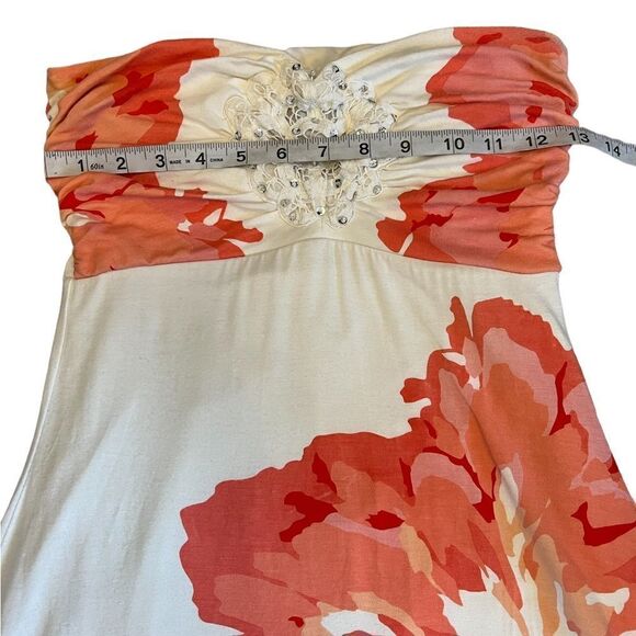 LE CHATEAU Strapless Cream & Floral Graphic Stretch Lined Dress XS - Picture 10 of 10